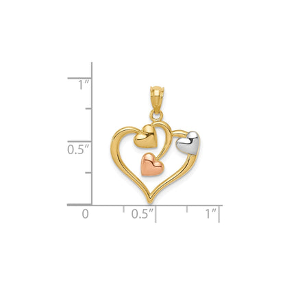 14K Two Tone Heart in Heart Pendant