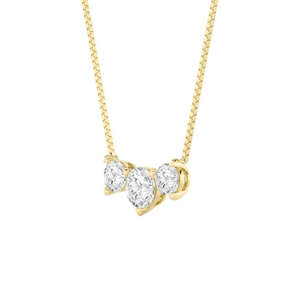 Round (F/VS) Lab Grown Diamond Prong 14K Yellow Gold Three-Stone Past Present Future Pendant Necklace