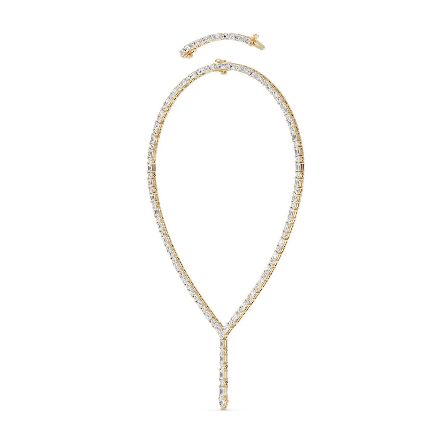 28.0 Ct Multi-Shape (F/VS) Lab Grown Diamond Prong 14K Yellow Gold Classic Eternity Tennis Necklace