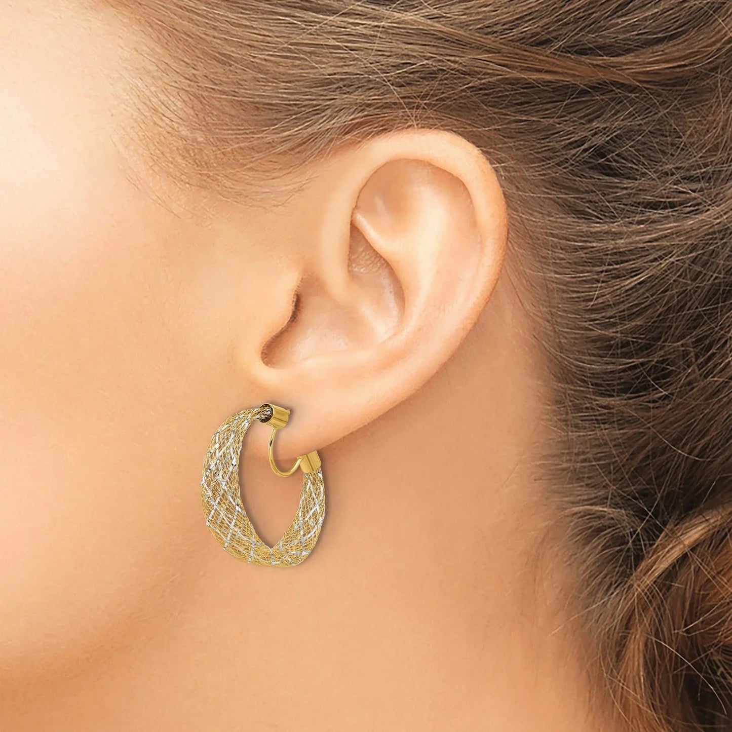 14K Gold Mesh Hoop Earrings