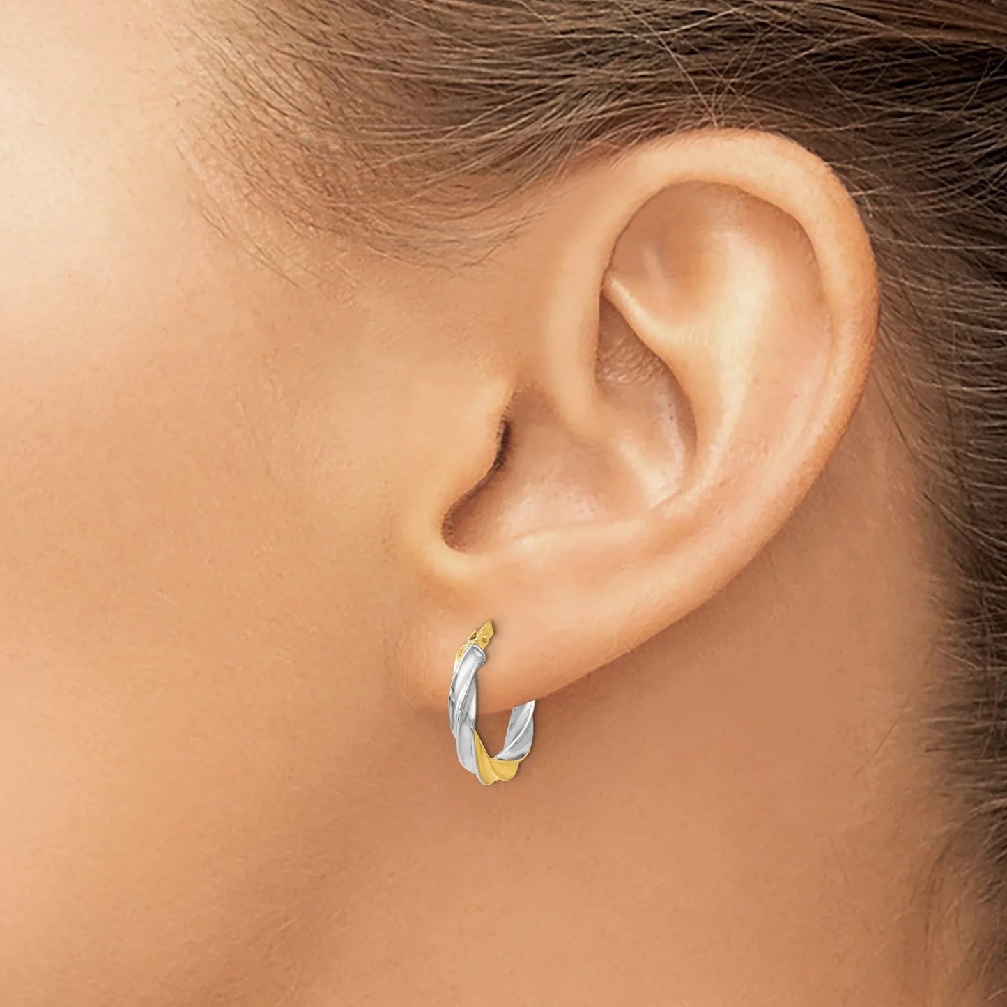 14K Gold Hollow Hoop Twist Earrings