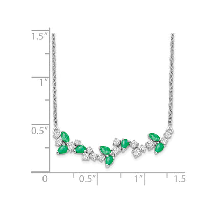0.95 Ct Marquise Green Emerald and Diamond Prong 14k White Gold Floral Bar Necklace