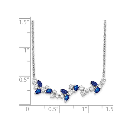 0.95 Ct Marquise Blue Sapphire and Diamond Prong 14k White Gold Floral Bar Necklace
