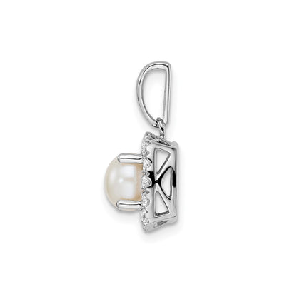 1/4 ct Lab Grown Diamond and Cultured Pearl Halo Pendant 14k White Gold