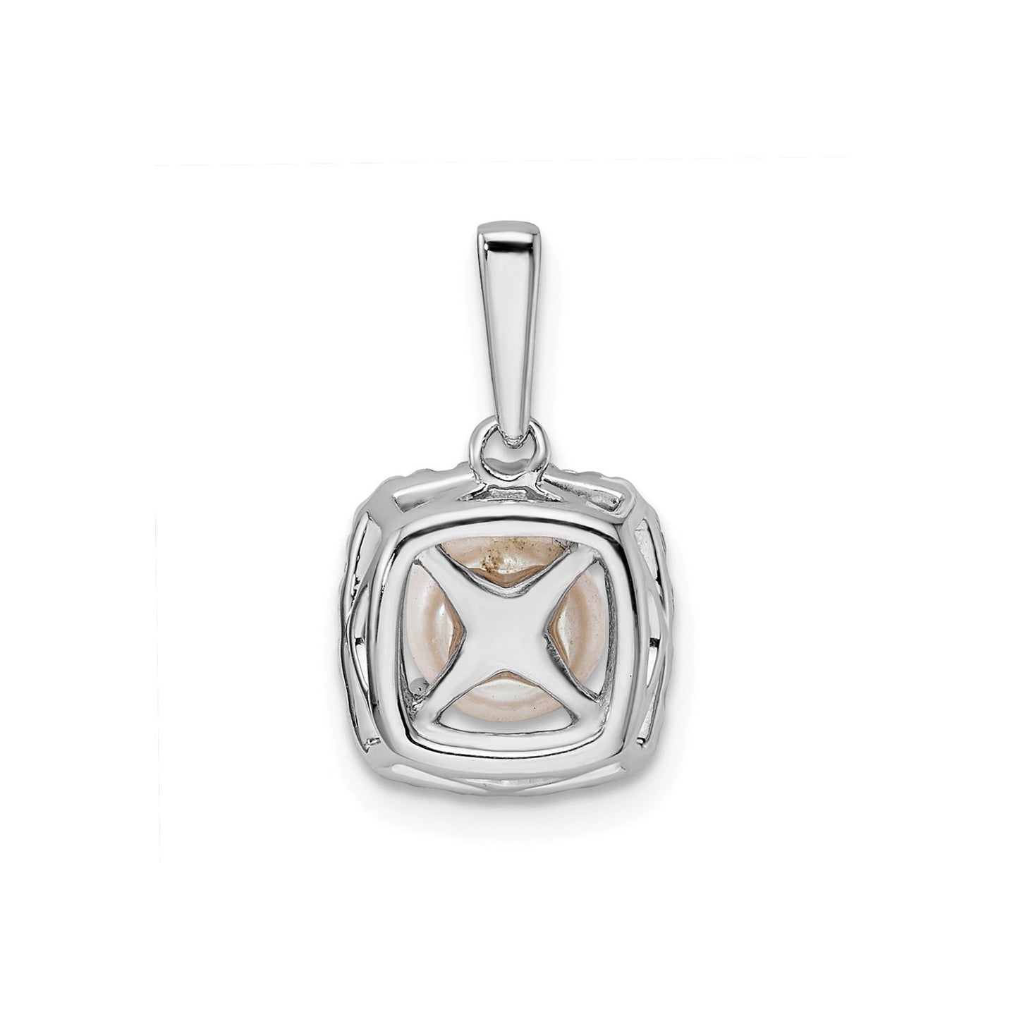 1/4 ct Lab Grown Diamond and Cultured Pearl Halo Pendant 14k White Gold