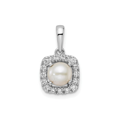 1/4 ct Lab Grown Diamond and Cultured Pearl Halo Pendant 14k White Gold