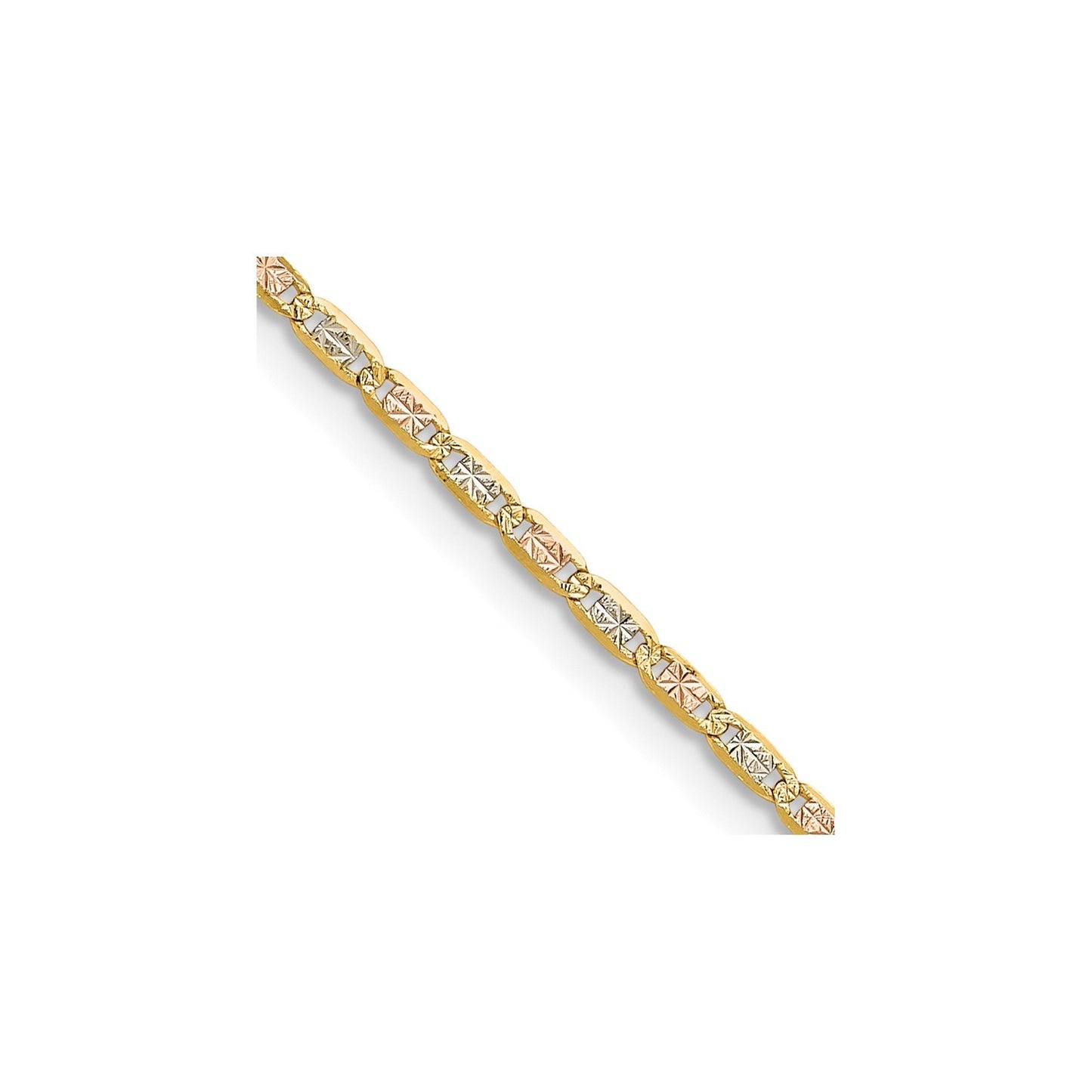 2mm 14k Gold Tri-Color Pavé Valentino Chain 18 inch