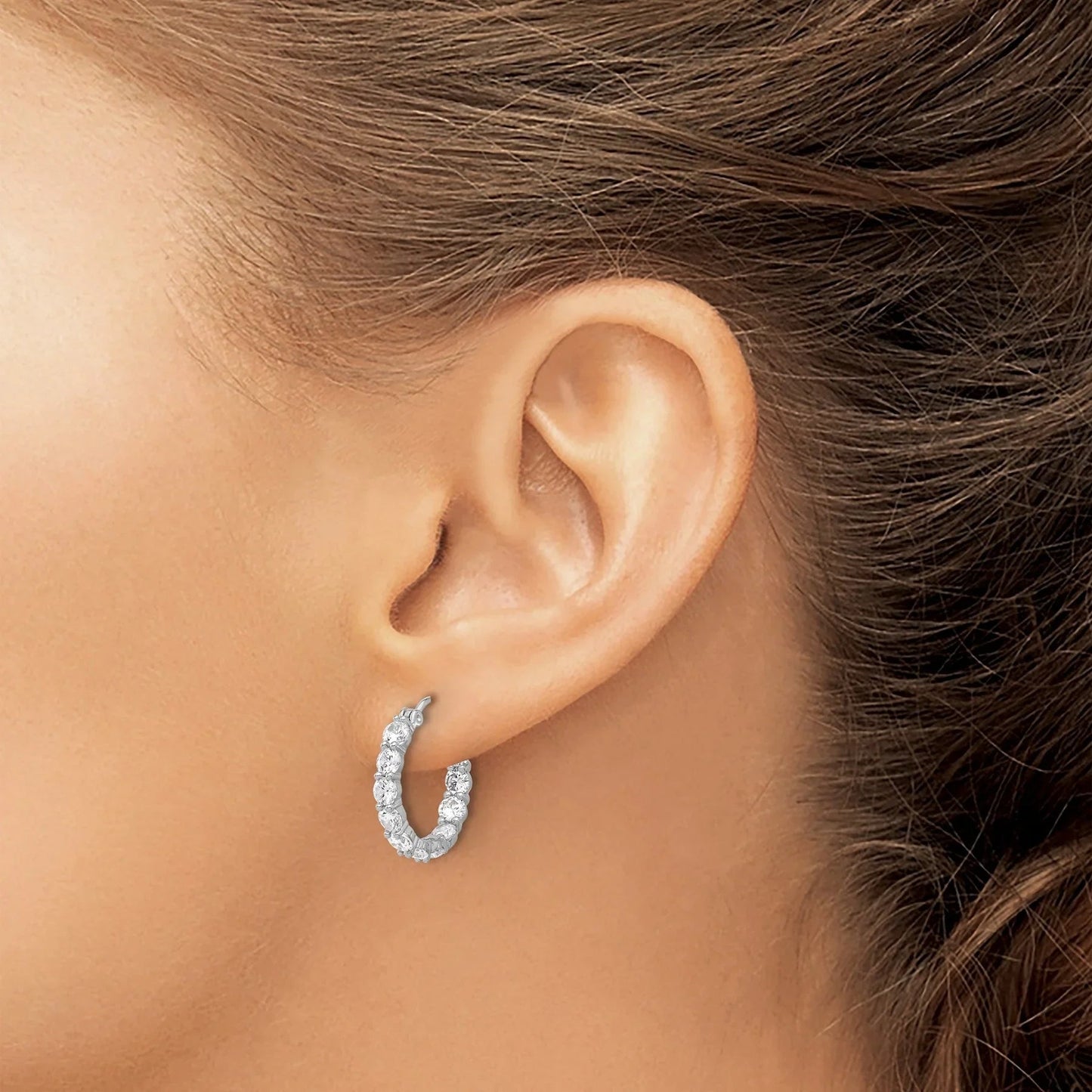 In and Out CZ Hoop Earrings Silver