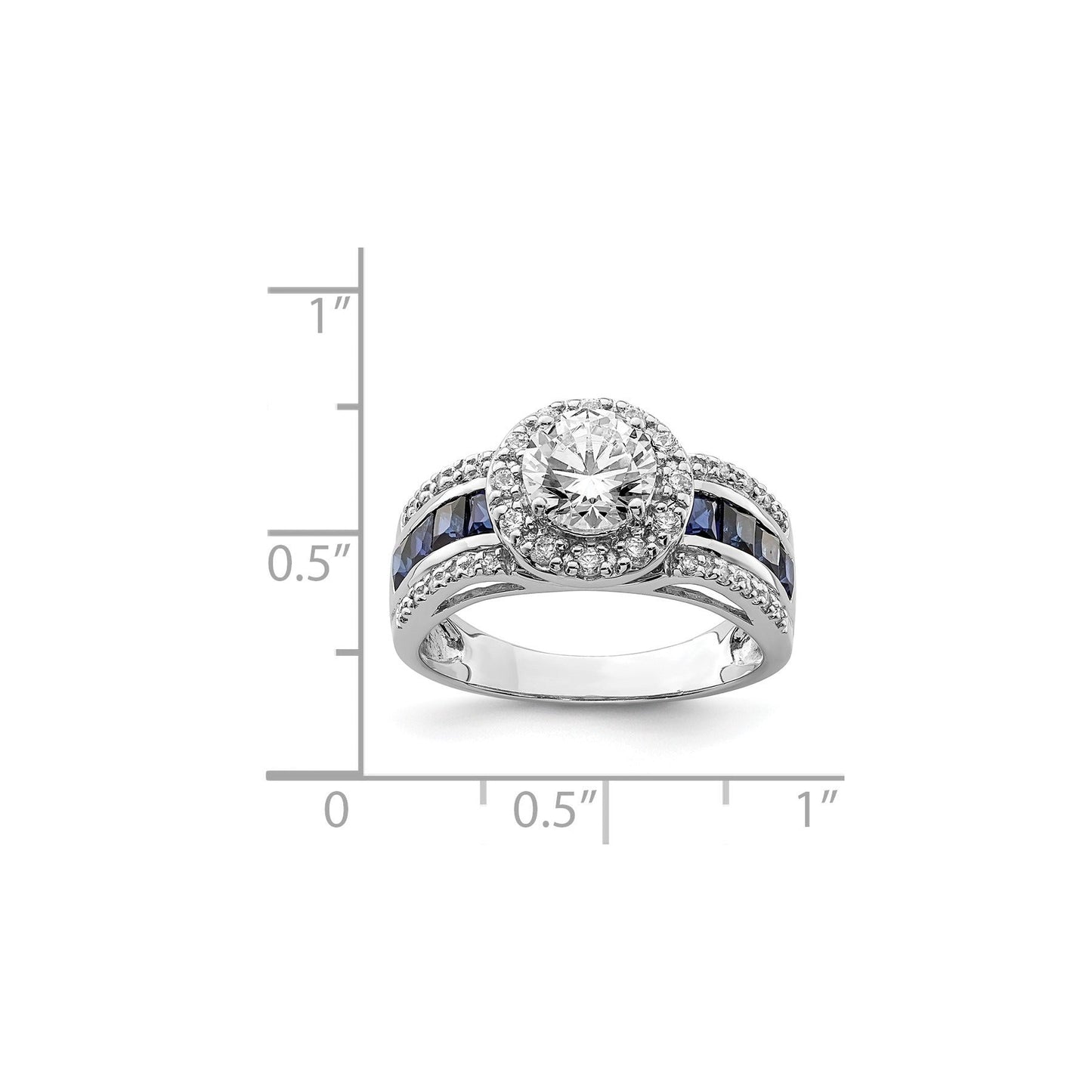 3.29 Ct Princess Blue Lab Created Sapphire & CZ Prong Sterling Silver Rhodium Plated Halo Ring