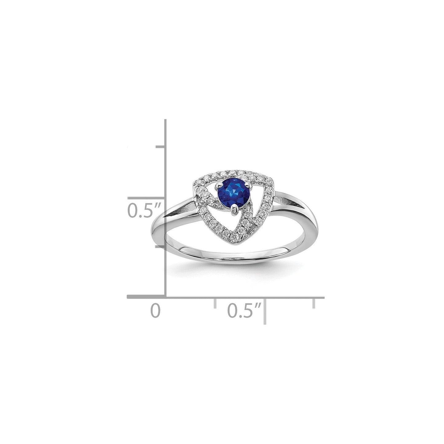 0.15 Ct Round Blue Sapphire & Diamond Prong 14K White Gold Pavé Triangle Ring