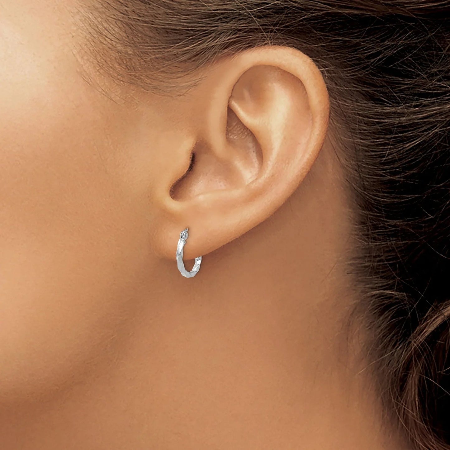 14k White Gold Twisted Hoop Earring