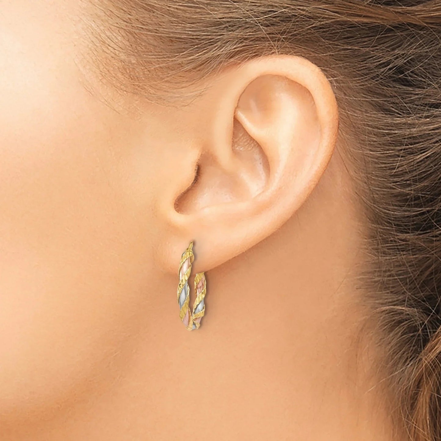 14K Gold Twisted Colored Hoop Earrings