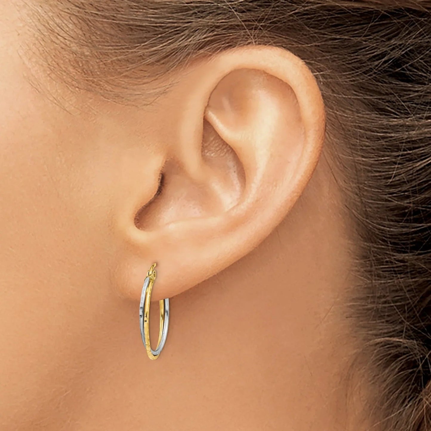 14K Gold Diamond Cut Hoops Earrings