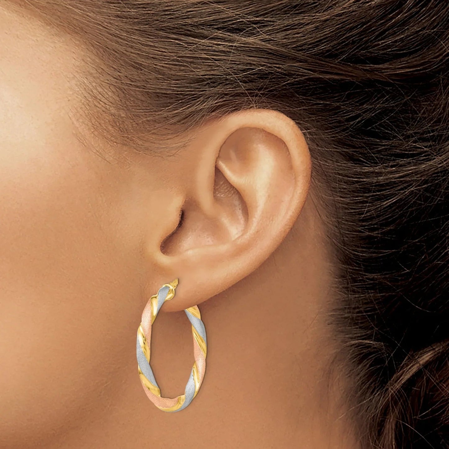 Tri-color Hinged Hoop Silver Earrings
