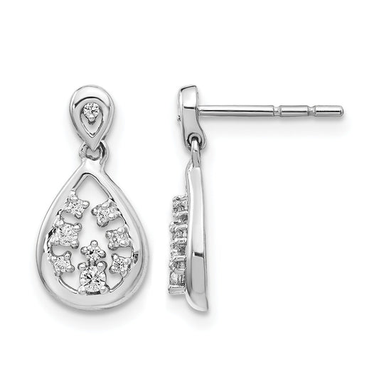 14k White Gold Lab Grown Diamond Dangle Teardrop Post Earrings