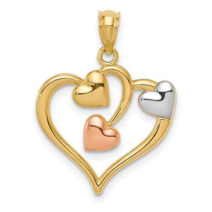14K Two Tone Heart in Heart Pendant