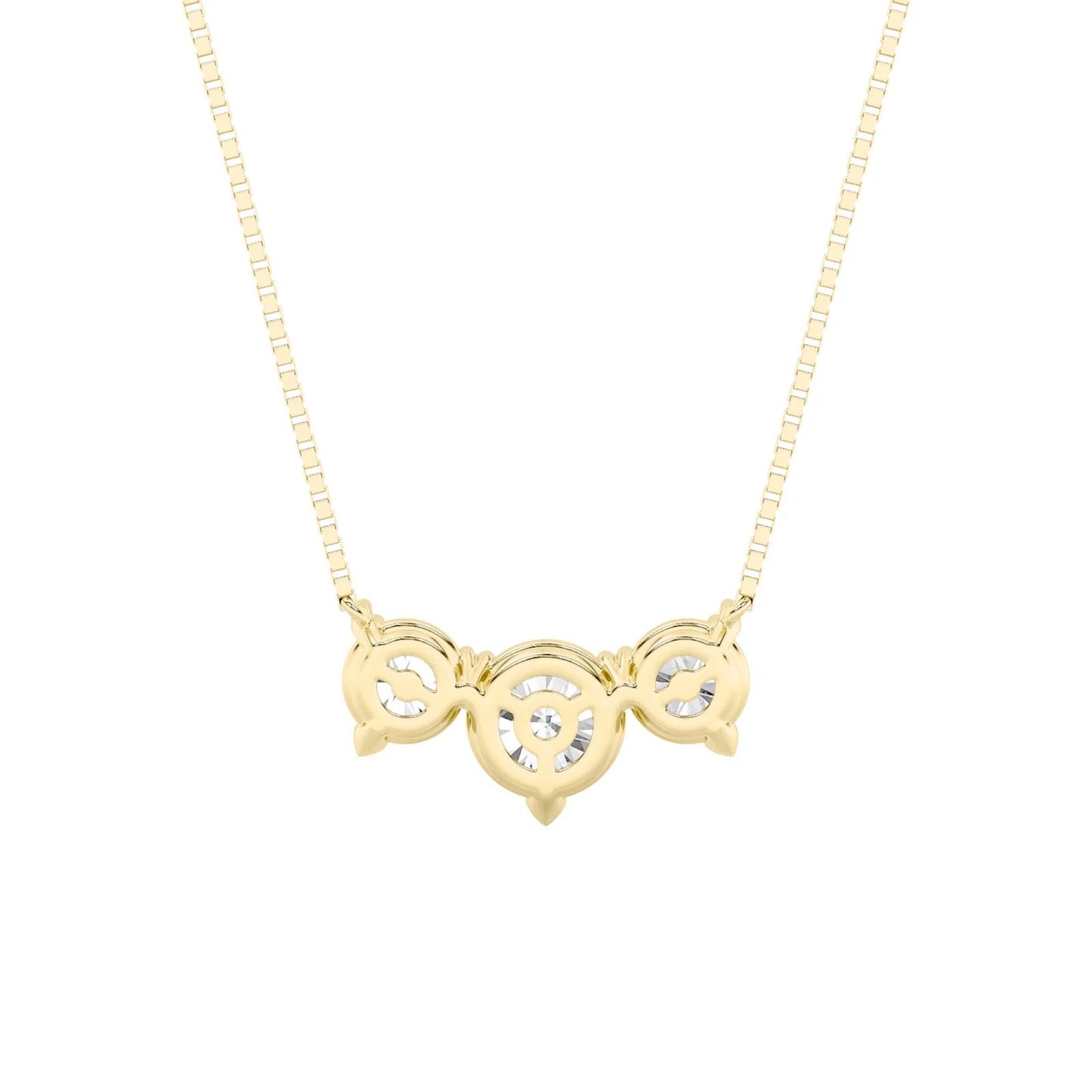Round (F/VS) Lab Grown Diamond Prong 14K Yellow Gold Three-Stone Past Present Future Pendant Necklace