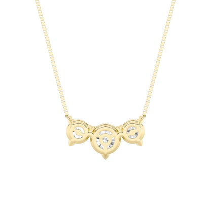 Round (F/VS) Lab Grown Diamond Prong 14K Yellow Gold Three-Stone Past Present Future Pendant Necklace