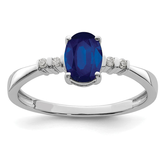 1.04 Ct Oval Blue Sapphire & Diamond Prong Rhodium Over Silver Five Stone Ring