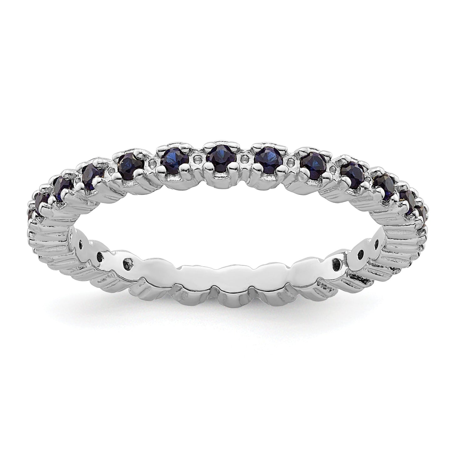 0.47 Ct Round Created Blue Sapphire Prong Silver Stackable Eternity Ring