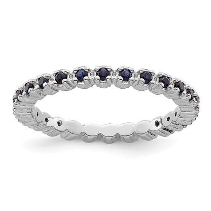 0.47 Ct Round Created Blue Sapphire Prong Silver Stackable Eternity Ring