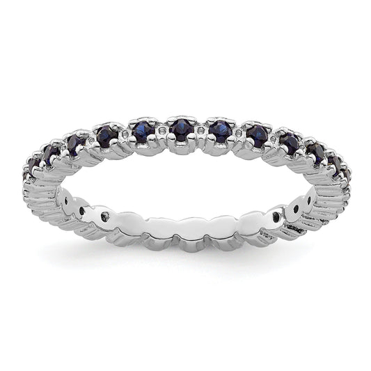 0.47 Ct Round Created Blue Sapphire Prong Silver Stackable Eternity Ring