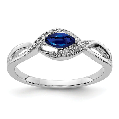 0.29 Ct. Blue Marquise Sapphire & Diamond Prong Pavé 14K White Gold East-West Bypass Ring