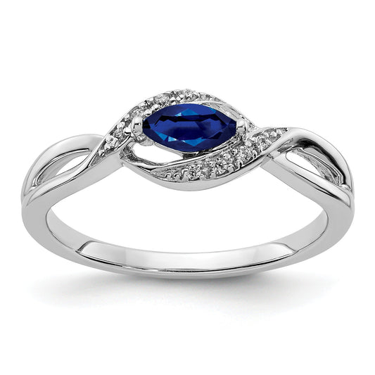 0.29 Ct. Blue Marquise Sapphire & Diamond Prong Pavé 14K White Gold East-West Bypass Ring