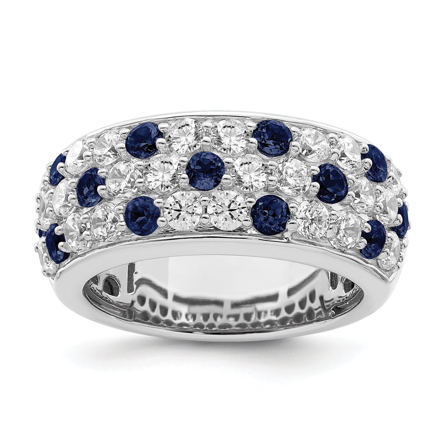 1.44 Ct Round Blue Sapphire & Lab Diamond Pavé 14K White Gold Cocktail Ring