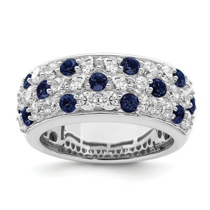 1.44 Ct Round Blue Sapphire & Lab Diamond Pavé 14K White Gold Cocktail Ring