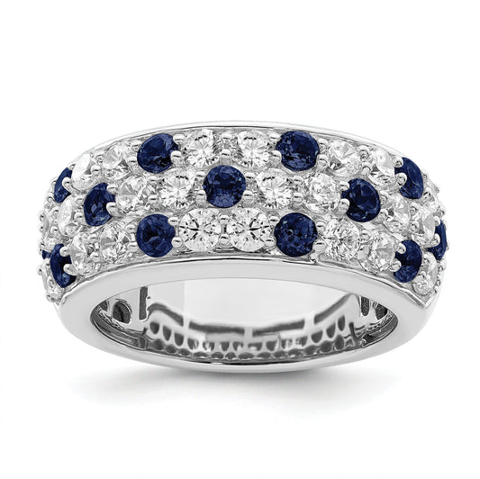 1.44 Ct Round Blue Sapphire & Lab Diamond Pavé 14K White Gold Cocktail Ring