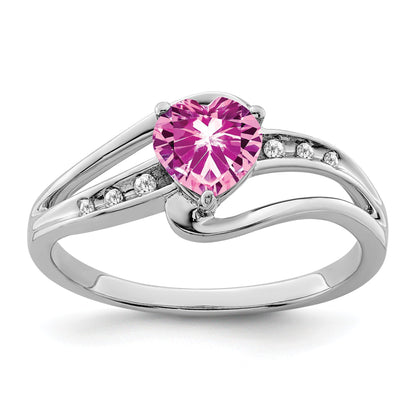 Sterling Silver Gemstone and Diamond Heart Pave Bypass Ring
