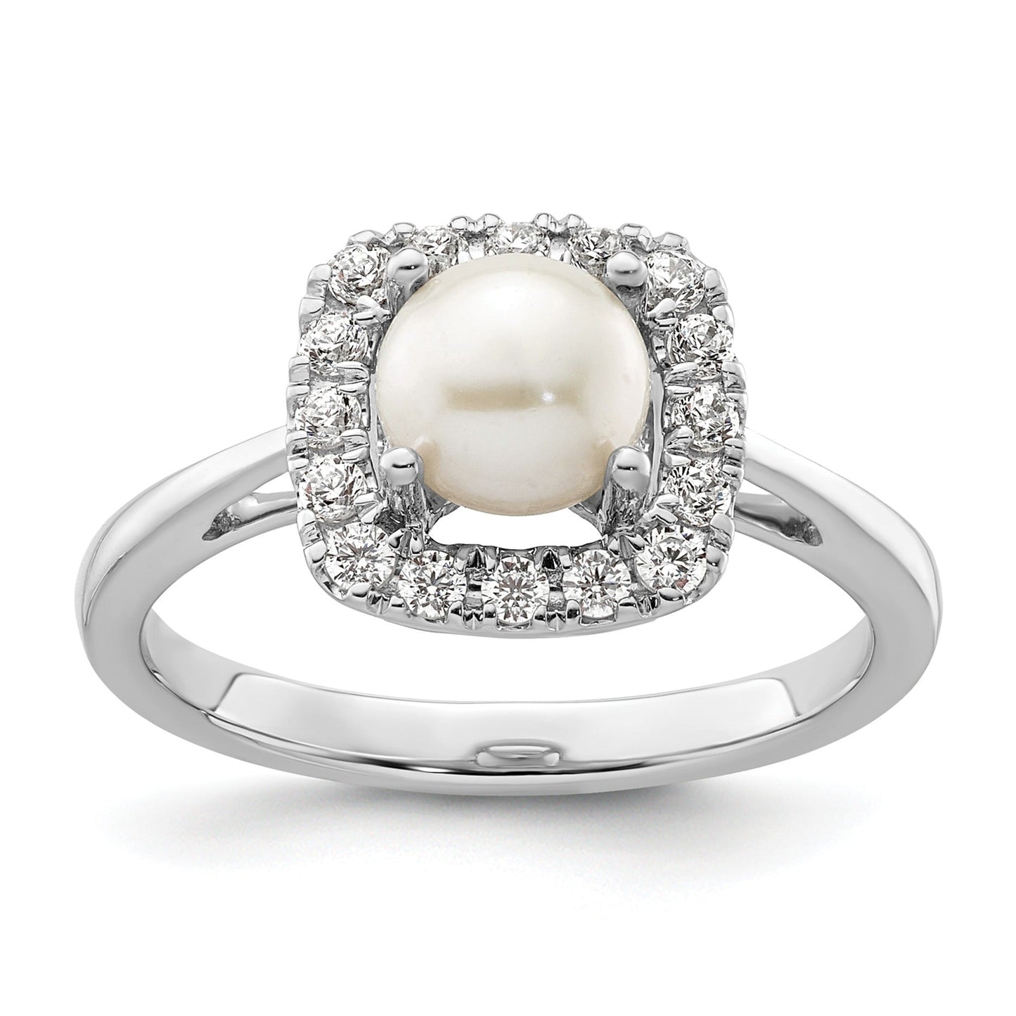 1/4 ct Lab Grown Diamond Freshwater Cultered Pearl Halo Ring 14k White Gold