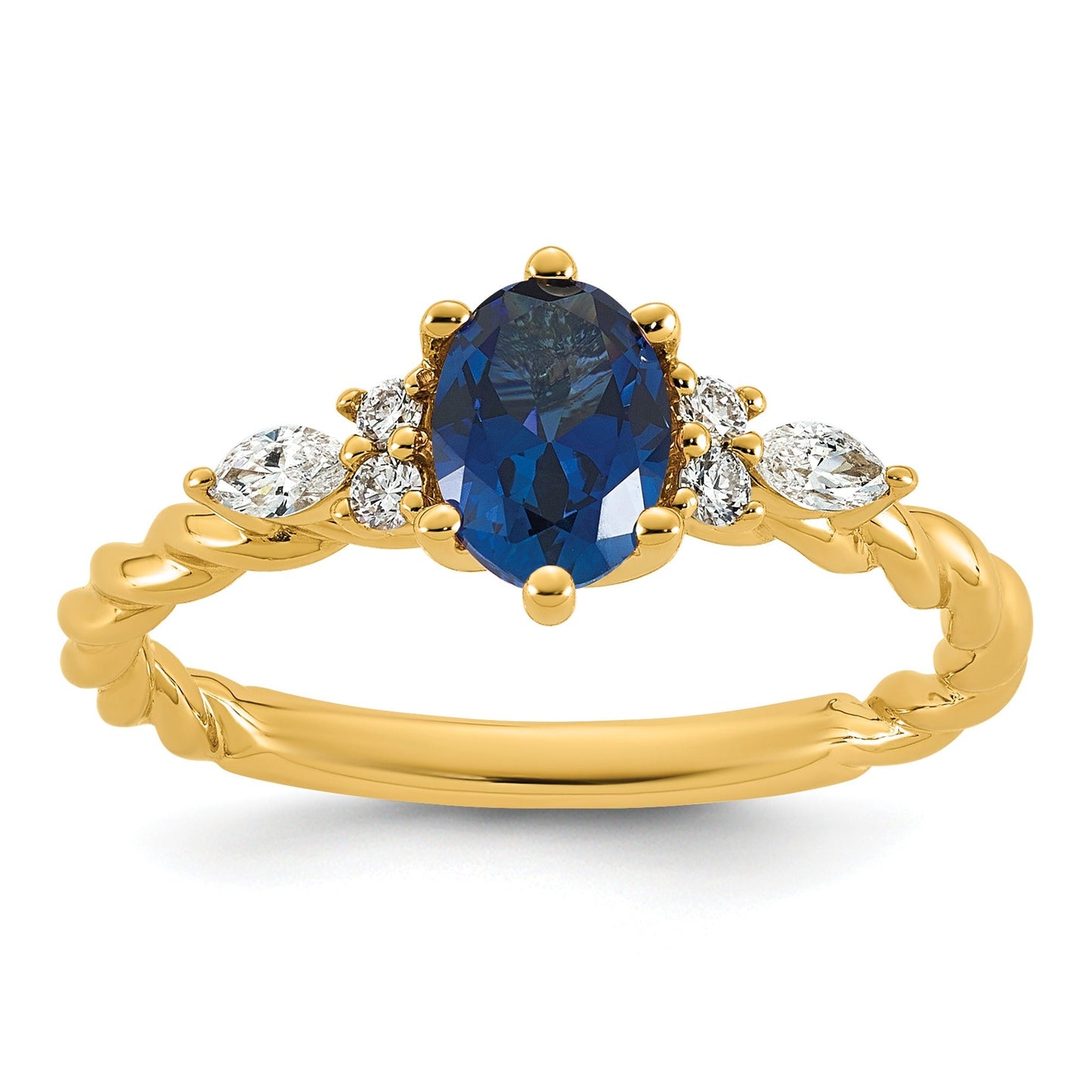 1.12 Ct Oval Blue Created Sapphire & Lab Diamond 6 Prong 14K Gold Twisted Cluster Ring