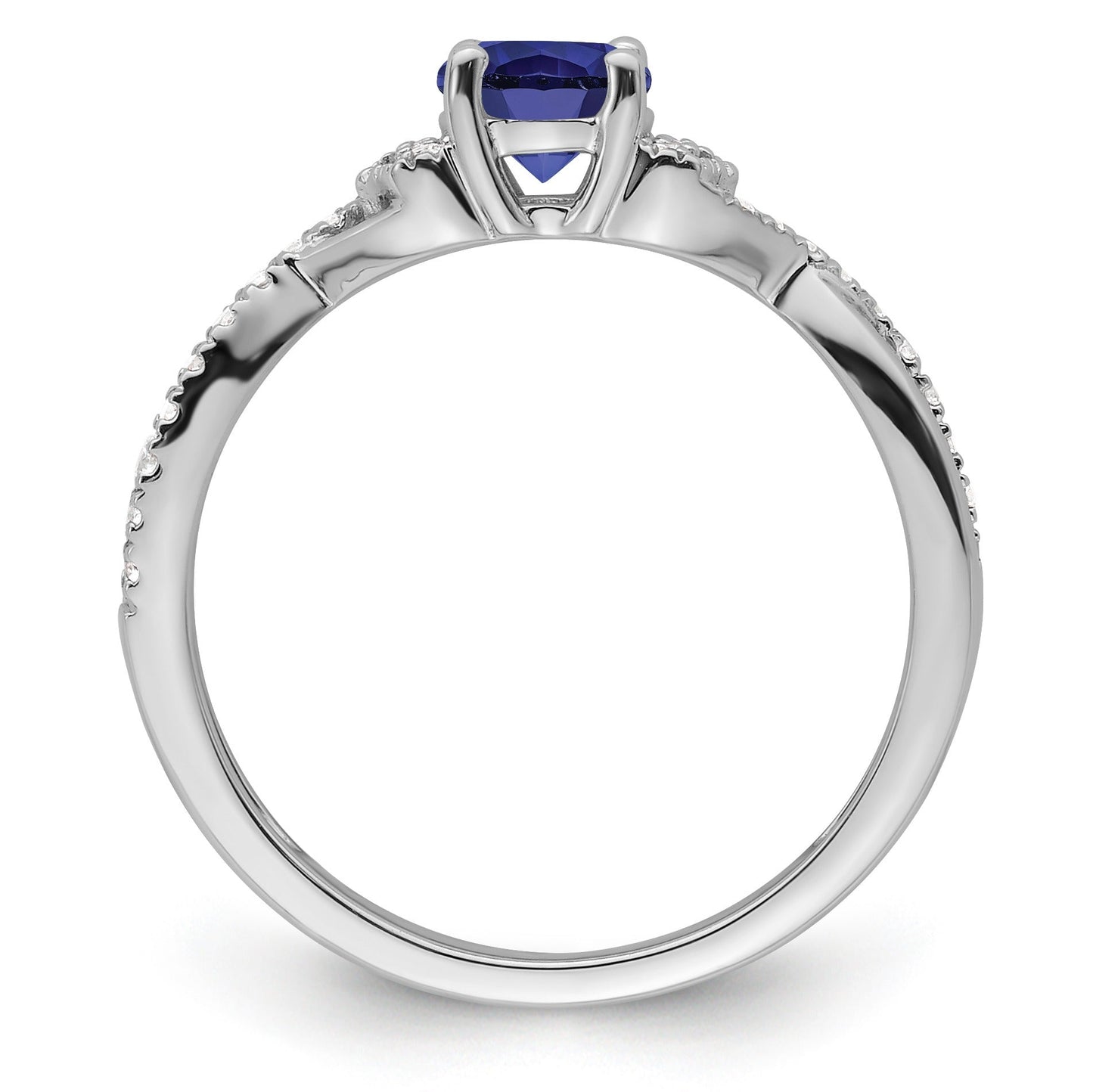 Round Blue Created Sapphire and Lab Diamond Prong 10K White Gold Infinity Twist Promise Pave Ring
