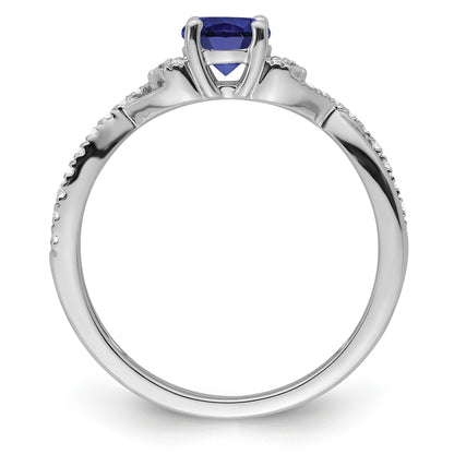 Round Blue Created Sapphire and Lab Diamond Prong 10K White Gold Infinity Twist Promise Pave Ring