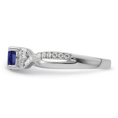 Round Blue Created Sapphire and Lab Diamond Prong 10K White Gold Infinity Twist Promise Pave Ring
