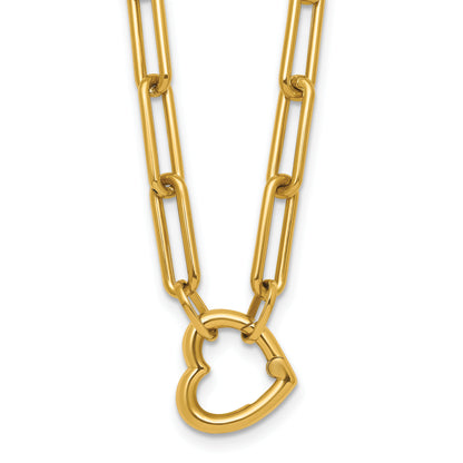 14K Yellow Gold Heart Pendant Necklace with Paperclip Chain