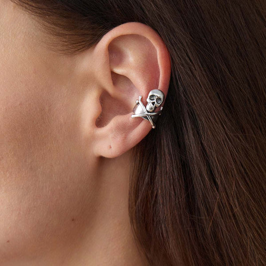 Silvertone Skull X Ear Cuff
