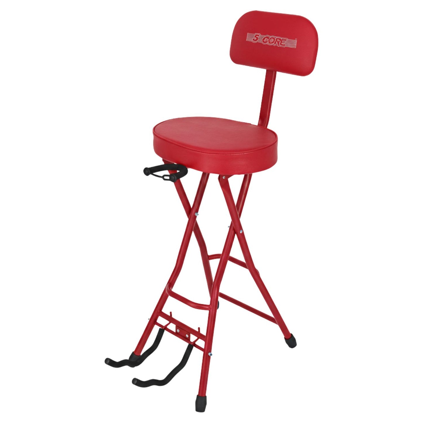 5 Core Guitar Stool 3.15" Padded Chair W Backrest Foldable Music Seat Built in Foot Rest Guitar Stand - Red