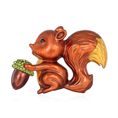 Cubic Zirconia & Enamel Goldtone Squirrel Brooch