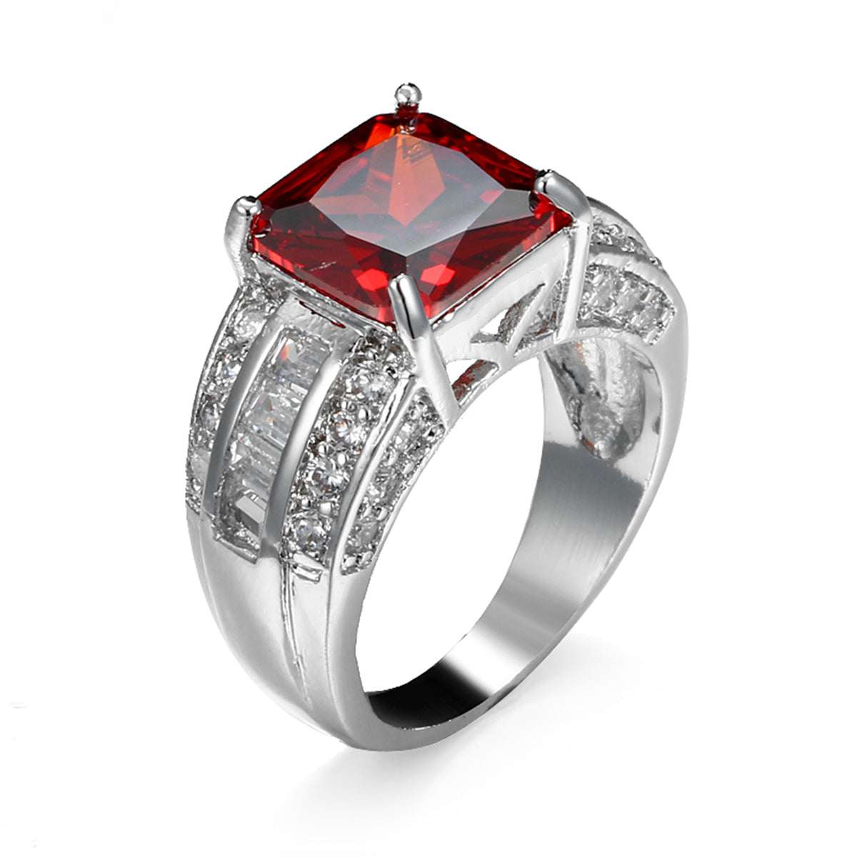 Red Crystal & Cubic Zirconia Princess-Cut Ring-5