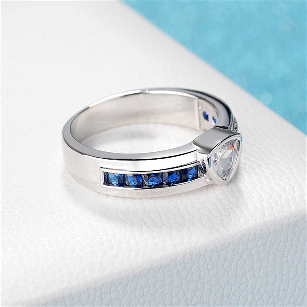 Navy Crystal & Silvertone Triangle Ring-4