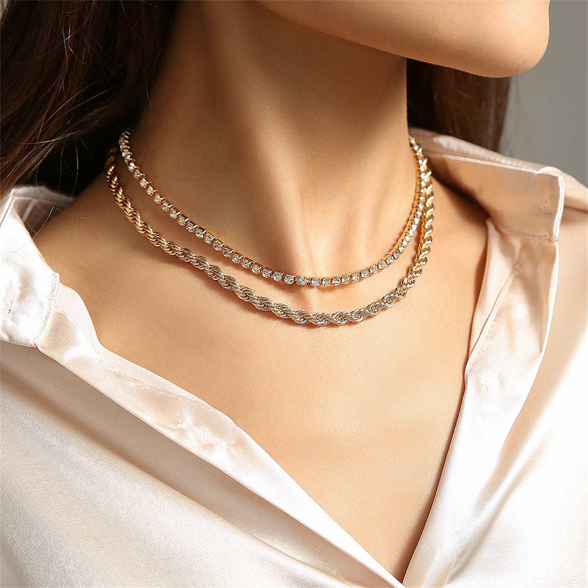 Cubic Zirconia & Goldtone Necklace Set