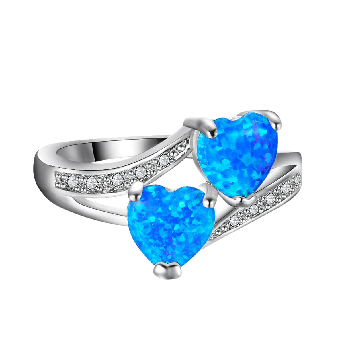 Blue Opal & Cubic Zirconia Double-Heart Ring-4