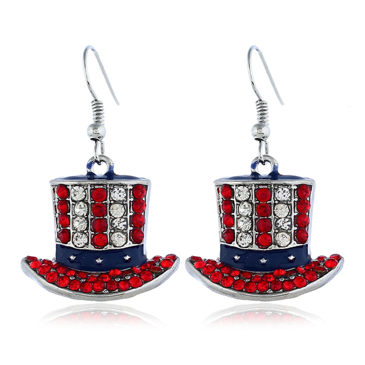 Red Cubic Zirconia & Silvertone Top Hat Drop Earrings