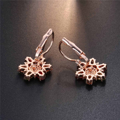 Red Cubic Zirconia & Rose Goldtone Flower Huggie Earrings