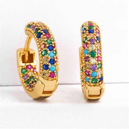 Colored Cubic Zirconia & Goldtone Huggie Earrings