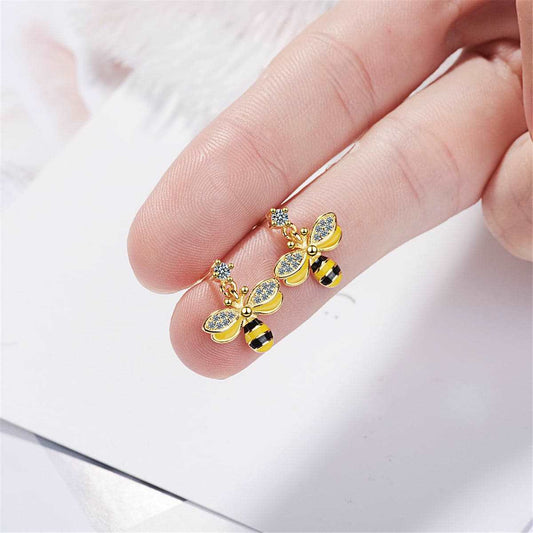 Yellow Enamel & Cubic Zirconia Goldtone Bee Drop Earring