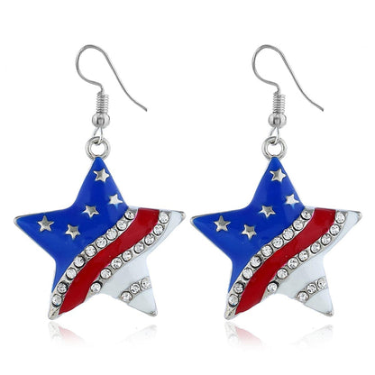 Cubic Zirconia & Silvertone Flag Star Drop Earrings